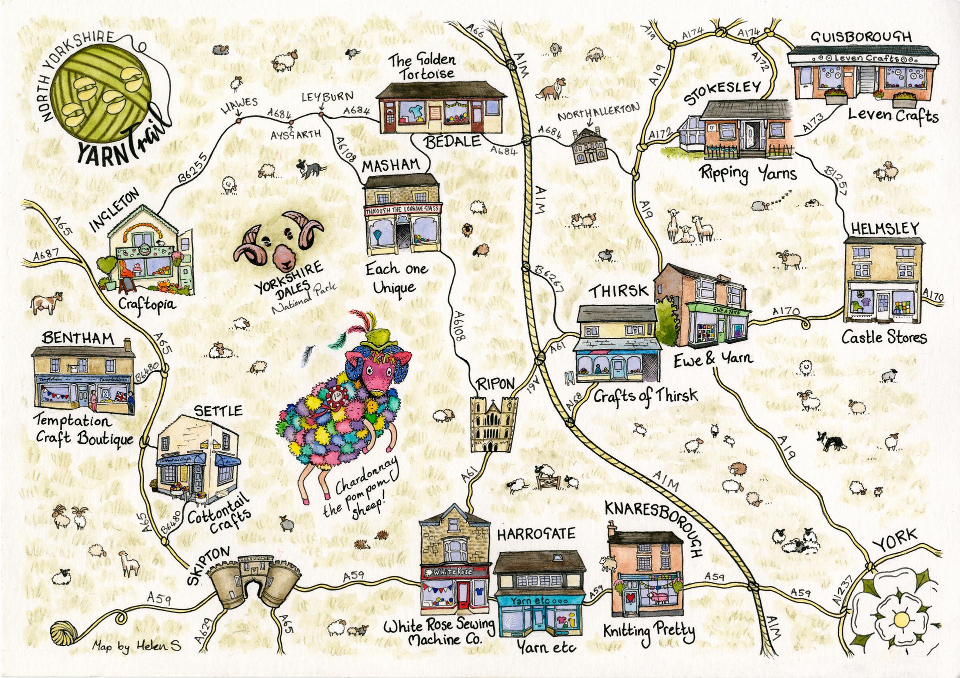 Map of the North Yorkshire yarn trail